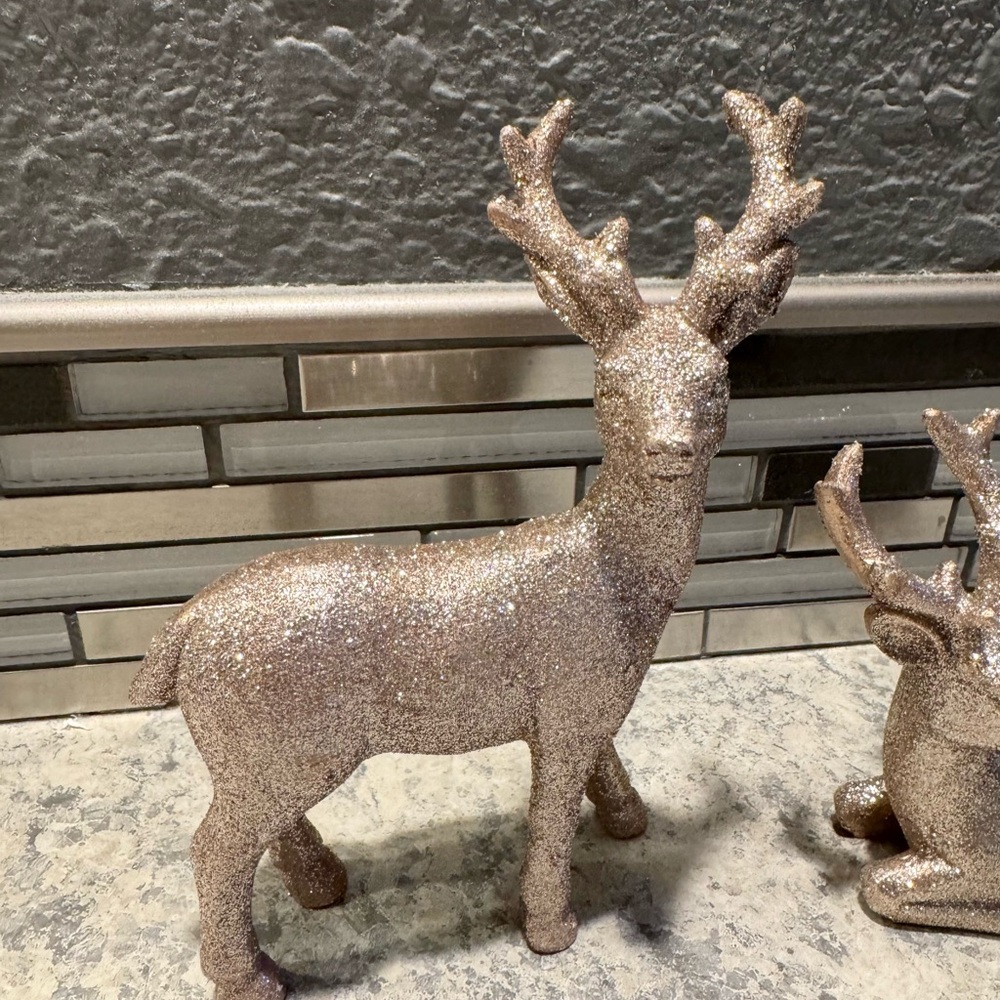 Holiday Pink Rose Gold Shimmer Christmas Deer Set of 2 - Picture 2 of 3